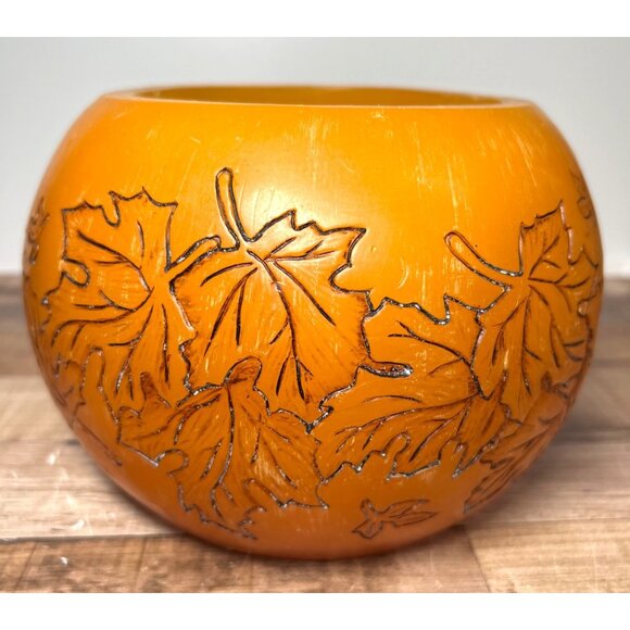 Bill Blass Home Decor Leaf Design Orange Candle Holder Made Of All Wax Large - Picture 1 of 5